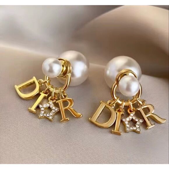 Luxury Boutique Jewelry - Luxury Bohemian Gold Tone Double Pearl Drop Earrings Letter Charms Crystal Star